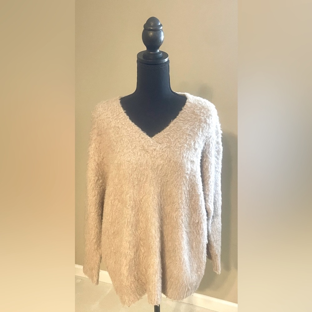 Taupe Mohair V-Neck Anthropologie Sweater Size M